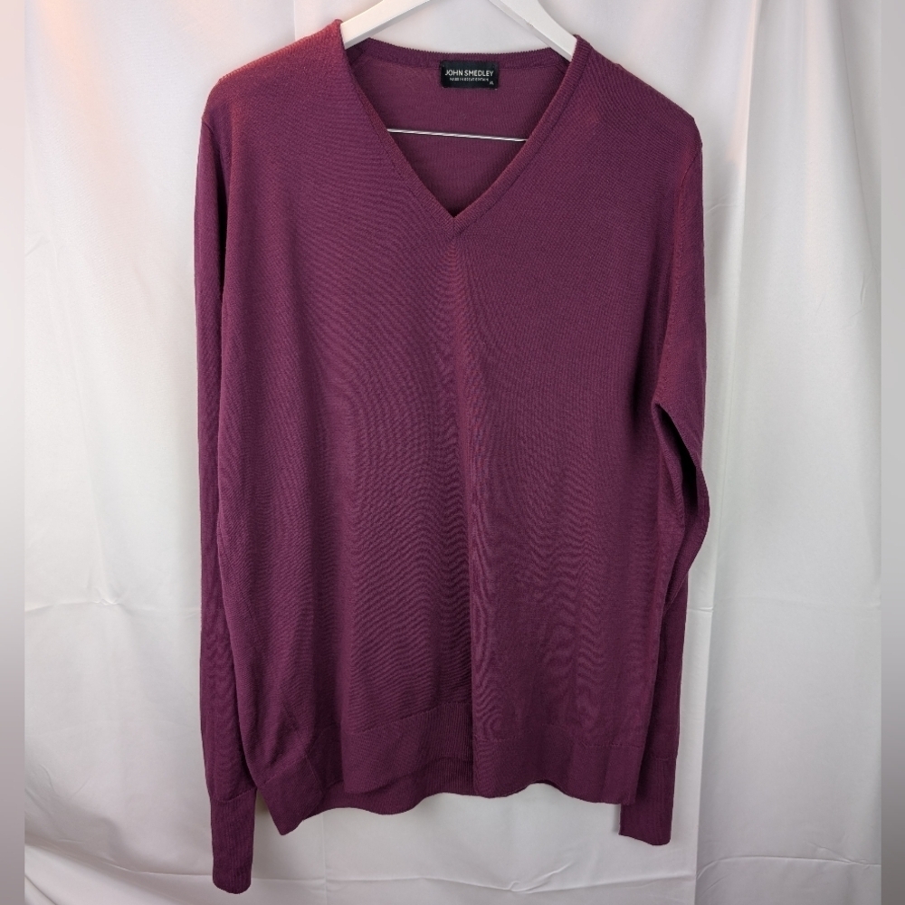 John Smedley Men's Purple V-Neck Sweater Size XL In EUC